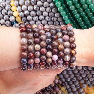 8MM Kayu Jasper Batu Kristal Nyata Bulat Lolos Manik Untuk Perhiasan Manik buatan tangan