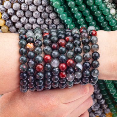 8mm Batu Darah Afrika Batu Permata Healing Crystal Batu Manik Untuk Perhiasan Membuat