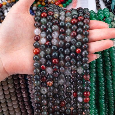 8mm Batu Darah Afrika Batu Permata Healing Crystal Batu Manik Untuk Perhiasan Membuat