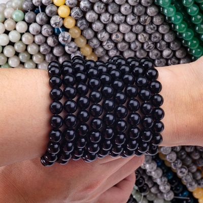 Natural Crystal Black Obsidian 8MM Round Loose Gemstone Bead Untuk Membuat Perhiasan DIY