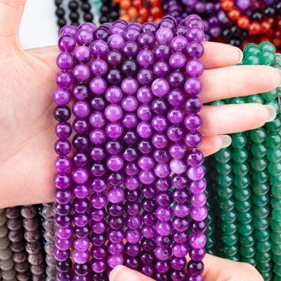 8mm Dark Violet Jade Gemstone Beads Healing Crystal Stone Beads untuk pembuatan perhiasan