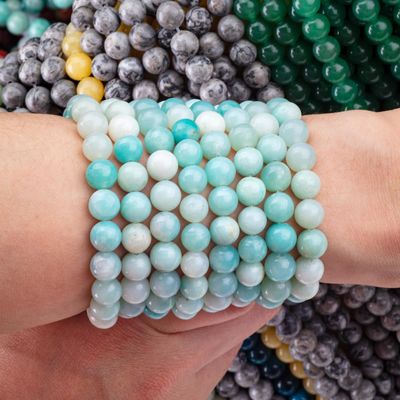 8mm Biru Amazonite Batu permata manik-manik Crystal Batu penyembuhan Manik-manik untuk pembuatan perhiasan