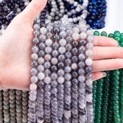 Abu-abu Berkerut Kuarsa Lolos Bead Strands Semi Batu Harganya Batu Kristal Alam Batu permata untuk DIY Perhiasan Membuat