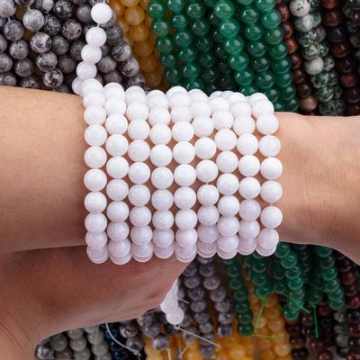 White Jade Loose Bead Strands Semi Precious Stone Natural Crystal Gemstone untuk pembuatan perhiasan DIY