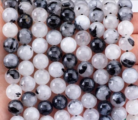 Strand manik-manik longgar Kuarsa hitam Rutilated Semi Batu mulia Batu mulia kristal alami untuk pembuatan perhiasan DIY