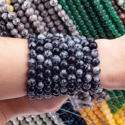 8mm Hitam Snowflake Obsidian Batu permata manik-manik Crystal Batu penyembuhan manik-manik untuk pembuatan perhiasan
