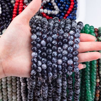 8mm Hitam Snowflake Obsidian Batu permata manik-manik Crystal Batu penyembuhan manik-manik untuk pembuatan perhiasan