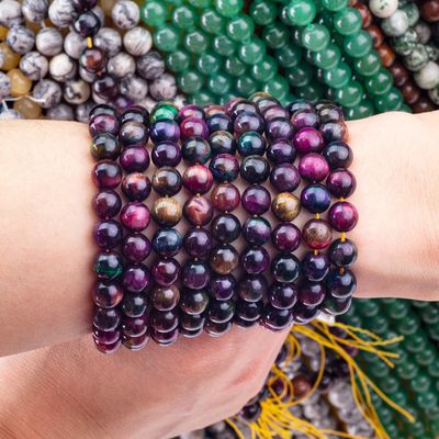 Natural Crystal Gemstone Rainbow Tiger's Eye Loose Bead Strands Semi Precious Stone untuk pembuatan perhiasan DIY