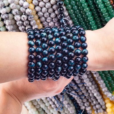 Batu permata kristal alami tinta mata harimau biru lepas untaian manik Semi batu mulia untuk membuat perhiasan DIY
