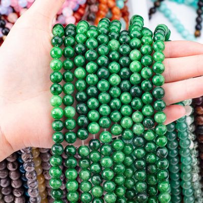 Kristal alami Jadeit Hijau Gelap 8MM Manik-manik Lolos Bulat Manik-manik Permata Untuk Membuat Perhiasan DIY