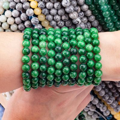 Kristal alami Jadeit Hijau Gelap 8MM Manik-manik Lolos Bulat Manik-manik Permata Untuk Membuat Perhiasan DIY