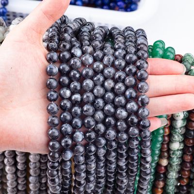 Natural Crystal Gemstone Black Labradorite Loose Bead Strands Semi Precious Stone untuk pembuatan perhiasan DIY