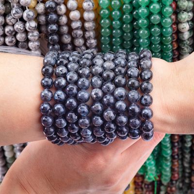Natural Crystal Gemstone Black Labradorite Loose Bead Strands Semi Precious Stone untuk pembuatan perhiasan DIY