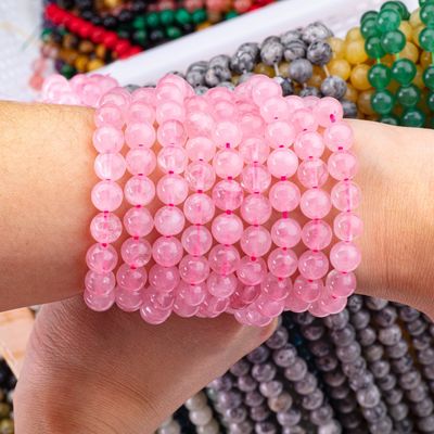 Natural Crystal Gemstone Rose Quartz Loose Bead Strands Semi Precious Stone untuk pembuatan perhiasan DIY