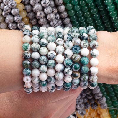 8mm Tree Agate Batu permata manik-manik Crystal Batu penyembuhan manik-manik untuk pembuatan perhiasan