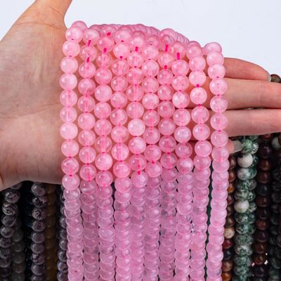Natural Crystal Gemstone Rose Quartz Loose Bead Strands Semi Precious Stone untuk pembuatan perhiasan DIY