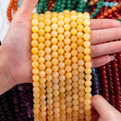 Cream Yellow Jade Natural Crystal Gemstone Loose Bead Strands Semi Precious Stone untuk pembuatan perhiasan DIY
