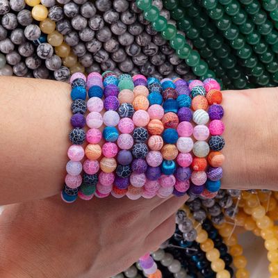 Rainbow Weathered Agate Loose Bead Strands Semi Precious Stone Matt Frosted Cracked Agate untuk pembuatan perhiasan DIY