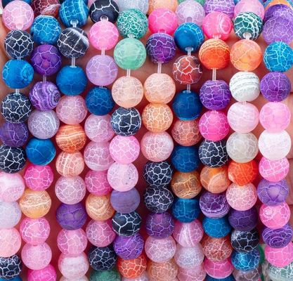 Rainbow Weathered Agate Loose Bead Strands Semi Precious Stone Matt Frosted Cracked Agate untuk pembuatan perhiasan DIY