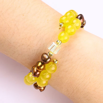 Penyembuhan Kristal Asli Kuning Kalcedonia Dan Warna Kopi Mutiara Air Tawar Dengan Spongebob Karikatur Charm Gelang