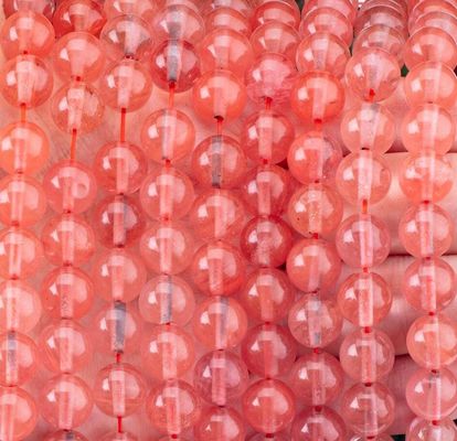 Rose Cherry Quartz Loose Bead Strands Semi Precious Stone Semangka Kuarsa Merah Untuk Membuat Perhiasan DIY