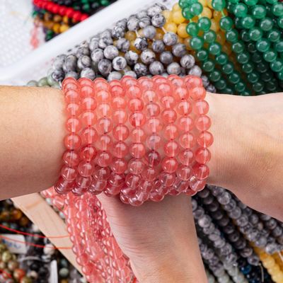 Rose Cherry Quartz Loose Bead Strands Semi Precious Stone Semangka Kuarsa Merah Untuk Membuat Perhiasan DIY