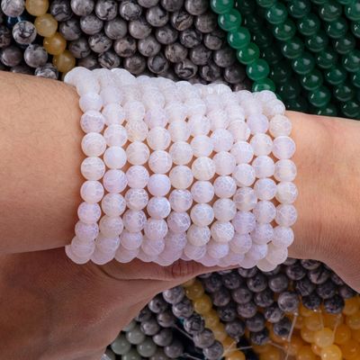 White Weathered Agate Loose Bead Strands Semi Precious Stone Matt Frosted Cracked Agate untuk pembuatan perhiasan DIY