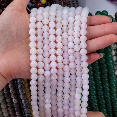 White Weathered Agate Loose Bead Strands Semi Precious Stone Matt Frosted Cracked Agate untuk pembuatan perhiasan DIY