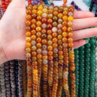 Spiritual Natural Darker Yellow Dragon Agate 8MM Round Loose Bead Untuk Perhiasan Tangan Dan Keychain