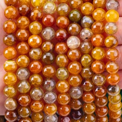 Spiritual Natural Darker Yellow Dragon Agate 8MM Round Loose Bead Untuk Perhiasan Tangan Dan Keychain