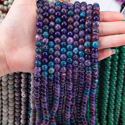 Shinny Weathered Agate Loose Bead Strands Semi Precious Stone Cracked Agate untuk pembuatan perhiasan DIY