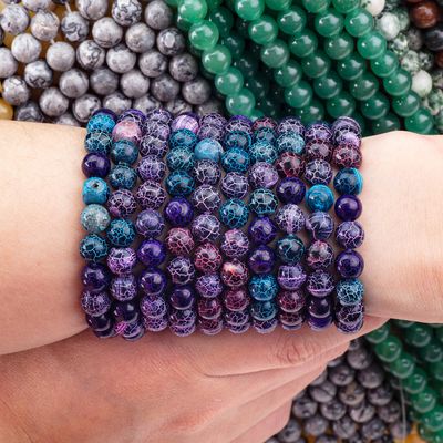 Shinny Weathered Agate Loose Bead Strands Semi Precious Stone Cracked Agate untuk pembuatan perhiasan DIY