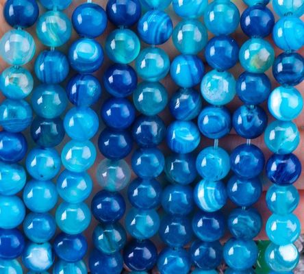 Blue Stripped Agate Loose Bead Strands Batu Semi Berharga untuk pembuatan perhiasan DIY