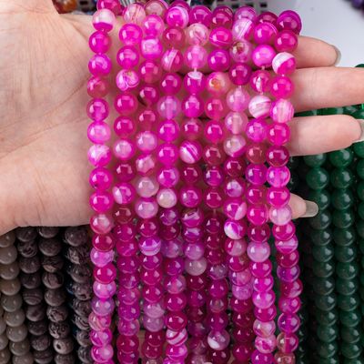 Natural Fuchsia Striped Agate Loose Bead Strands untuk pembuatan perhiasan