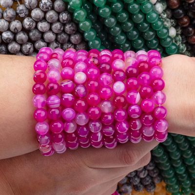 Natural Fuchsia Striped Agate Loose Bead Strands untuk pembuatan perhiasan