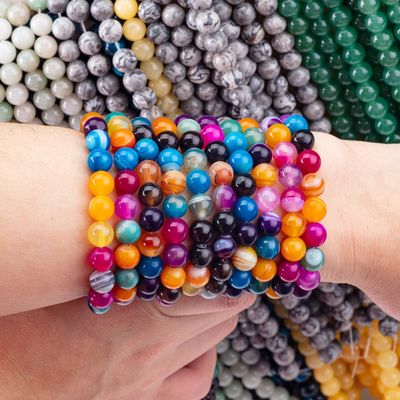 Rainbow Stripped Agate Loose Bead Strands Batu Semi Hargai untuk pembuatan perhiasan DIY