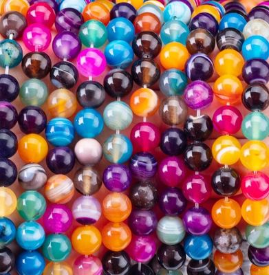 Rainbow Stripped Agate Loose Bead Strands Batu Semi Hargai untuk pembuatan perhiasan DIY