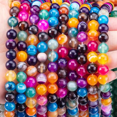Rainbow Stripped Agate Loose Bead Strands Batu Semi Hargai untuk pembuatan perhiasan DIY