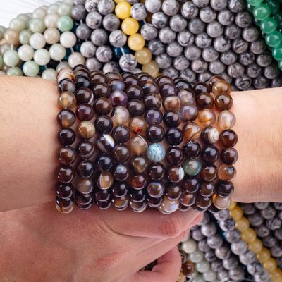 Kopi Stripped Agate Loose Bead Strands Semi Batu Hargai untuk DIY Perhiasan Membuat