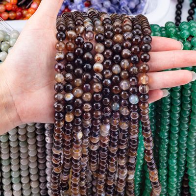 Kopi Stripped Agate Loose Bead Strands Semi Batu Hargai untuk DIY Perhiasan Membuat