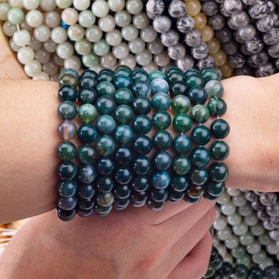 Round Moss Agate Bead 4mm Batu permata manik-manik untuk membuat perhiasan DIY
