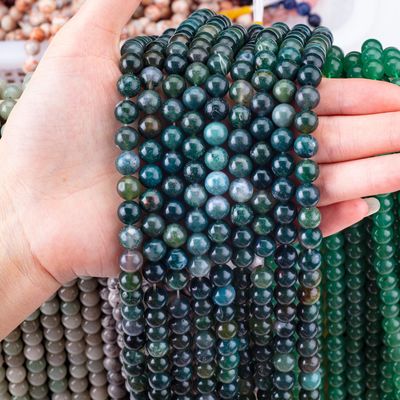 Round Moss Agate Bead 4mm Batu permata manik-manik untuk membuat perhiasan DIY