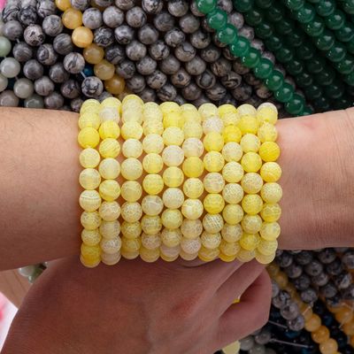 Agate Kuning Berubah Warna Bulat Manik-manik Semi Hargati Untaian Manik-manik Lolos Untuk Membuat Perhiasan DIY