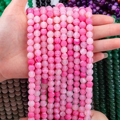 Fuchsia Agate Weathered Strands Perhiasan Lolos Matt Frosted Agate Retak Batu Semi Berharga