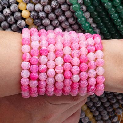 Fuchsia Agate Weathered Strands Perhiasan Lolos Matt Frosted Agate Retak Batu Semi Berharga