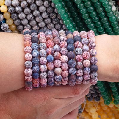Dream Weathered Agate Loose Bead Strands Semi Precious Stone Matt Frosted Cracked Agate untuk pembuatan perhiasan DIY