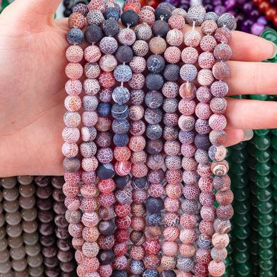 Dream Weathered Agate Loose Bead Strands Semi Precious Stone Matt Frosted Cracked Agate untuk pembuatan perhiasan DIY