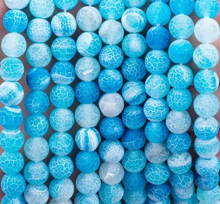 Blue Weathered Agate Loose Bead Strands Semi Precious Stone Matt Frosted Cracked Agate Untuk pembuatan perhiasan DIY