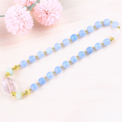 Handmade Custom Crystal Blue Chalcedony Double Layer Multifaced Round Bead Bracelet Untuk Hadiah Perhiasan