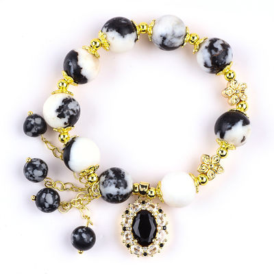 12mm Black And White Zebra Jasper Healing Bead Bracelets Untuk Meditasi